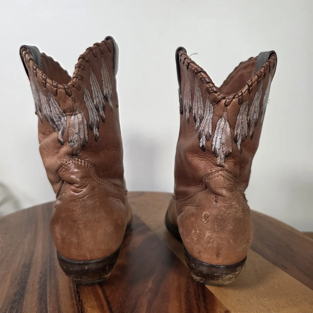 Vtg 90s Zodiac Western Ankle Boots Hand Painted Native American Size 6.5